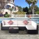 Black 7-Piece PE Rattan Wicker Patio Furniture Outdoor Sectional Sofa Set with 2 Pillows Coffee Table and White Cushions HDDB030