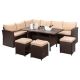 Brown 8-Piece Wicker Patio Conversation Set with Beige Cushions Patio Dining Seat Outdoor Sectional Seating Set