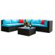 5-Pieces PE Rattan Wicker Outdoor U Sectional Sofa set w/ Blue Sponge Padded Cushions