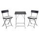 Black Frame 3-Piece PE Wicker Folding Outdoor Bistro Set w/ Table, Chairs and Beige Cushions