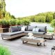 Beige 3-Piece PE Wicker Outdoor L-Shaped Sectional Sofa Patio Furniture Set with Glass Table and Light Gray Cushions