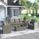 Gray 5 -Piece PE Rattan Wicker Outdoor Sectional Sofa Seating Group Patio Furniture Sets with Tables and Gray Cushions