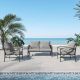 Black 3-Piece Steel Patio Conversation Set with 2 Arm Chairs, Contemporary Sofa and Gray Cushions