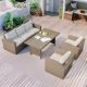 Beige Brown 4-Piece PE Wicker Outdoor Patio Furniture Set Conversation Set Sofa Set with Beige Cushions