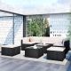 Black 10-Piece Wicker Outdoor Sectional Set w/ Beige Cushions