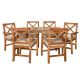 Walker Edison Furniture Company 7-pc Brown Outdoor Acacia Wood Simple Patio Dining Set X-Design with White Cushion
