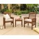 Walker Edison Furniture Company Dark Brown 3-pc Wood Conversational Patio Set w/ Cream Cushions