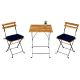 3-Piece Solid Teak Wood Rectangle Power Coating Frame Folding Outdoor Dining Set w/ Navy Blue Cushions