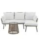 3-Piece L-Shaped Wicker Rattan Outdoor Patio Furniture Set with Beige Cushions and Table