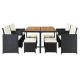 Black 9-Piece Wicker Outdoor Dining Set with Beige Cushions