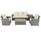 5-Piece Wicker Patio Sectional Sofa Set with Beige Cushions and Table