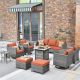 HOOOWOOO Mars Gray 9-Piece Wicker Patio Conversation Fire Pit Sofa Set with Red Orange Cushions and Swivel Rocking Chairs