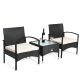 Costway Black 3 pc Rattan Wicker Patio Conversation Set Table and 2 Chair w/ Beige Cushions