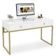 TRIBESIGNS WAY TO ORIGIN Ellie 47-in. Rectangular Golden Metal White Particle Board Wood 2 Drawer Laptop Desk Makeup Vanity Console Table