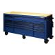 Husky 72 in. 18-Drawer Mobile Workbench with Adjustable-Height Solid Wood Top in Matte Blue