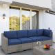 HAPPATIO 5-Piece Wicker Patio Conversation Set with Blue Cushions
