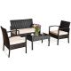 4-Piece Wicker Patio Conversation Set w/ Beige Cushions - HW-HWY-63215