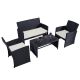Costway Black 4-Piece Wicker Rattan Patio Conversation Set Garden Lawn Furniture w/ Beige White Cushions