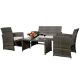 Costway Mix Gray 4-pc Rattan Wicker Patio Conversation Set with Beige White Cushions Garden Lawn Furniture