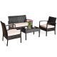 Costway Black 4-Piece Wicker Outdoor Garden Patio Conversation Set w/ Gray Cushions