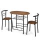 Costway - 3-Pieces Round MDF Brown Bar Table Set Breakfast Home Kitchen