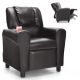 Costway Brown Faux Leather Upholstery Kids Recliner Couch Chair with Cup Holder Black