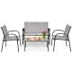 Costway - Gray 4-Pieces Metal Frame Patio Conversation Furniture, Sofa Black Table, Garden Deck Seating Set