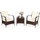 Costway Mix Brown 3-pc Rattan Wicker Outdoor Furniture Patio Conversation Set with Beige Cushions