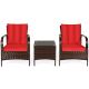 Costway Mix Brown 3-Piece Rattan Wicker Outdoor Furniture Patio Conversation Set w/ Orange Cushions