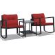 Costway 3-pc Wicker Patio Conversation Set Bistro Furniture Set 2 Rocking Chairs, Glass Side Table with Red Cushions