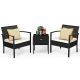 Costway 3-pc Wicker Outdoor Patio Rattan Bistro Furniture Set with White Cushion and Storage Table
