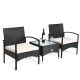 Costway 3-Piece Wicker Patio Conversation Set w/ Cushions Coffee Table & 2 Rattan Chair