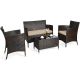 Costway Brown 4-pc Wicker Patio Conversation Set with Khaki Cushions Garden Rattan Furniture Set Coffee Table Sofa