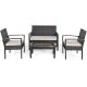 Costway 4-pc Wicker Patio Conversation Set with White Cushions, Rattan Table Chair Set, Cushioned Seat Garden Furniture