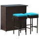 Costway 3-pc Wicker Outdoor Dining Set with Turquoise Cushion Patio Rattan Wicker Bar Table Stools