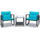 Costway Black 3-pc Rattan Wicker Patio Conversation Set Rocking Chairs With Blue Cushions