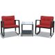 Costway Black 3 pc Rattan Wicker Patio Conversation Set Rocking Chairs w/ Red Cushions