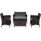 Costway 4-pc Wicker Patio Conversation Set with Gray Cushions