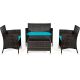 Costway 4-Piece Wicker Patio Conversation Set w/ Blue Cushions