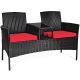 Costway Modern Black 1-Piece Wicker Patio Seating Set w/ CushionGuard Red Cushions