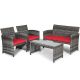 Costway 4-pc Wicker Patio Conversation Set with CushionGuard Red Cushions