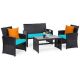 Costway 4-Piece Patio Rattan Furniture Conversation Set Cushion Sofa Table Garden Turquoise
