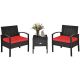 Costway 3-pcs Wicker Outdoor Sectional Set with Red Cushion