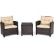 Costway Yellowish Cushion 3-pc Rattan Wicker Patio Conversation Set Sofa Coffee Table with Yellowish Cushions
