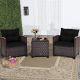 Costway Black 3-Piece Metal Brown Frame Patio Conversation w/ Black Cushions