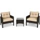 Costway Brown 3-Piece Rattan Wicker Outdoor Patio Conversation Set Sofa Chair with Yellowish Cushions