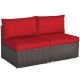 Costway Wicker Patio Outdoor Armless Sofa Sectional w/ Red Cushion