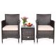 3-Piece PE Rattan Wicker Patio Conversation Set Outdoor Chairs and Coffee Table w/ Yellowish Cushion