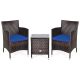 Costway 3-Piece Wicker Patio Conversation Sectional Seating Set w/ Cushion Navy