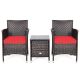 Costway Brown 3-Piece Wicker Patio Conversation Seating Set w/ CushionGuard Red Cushions